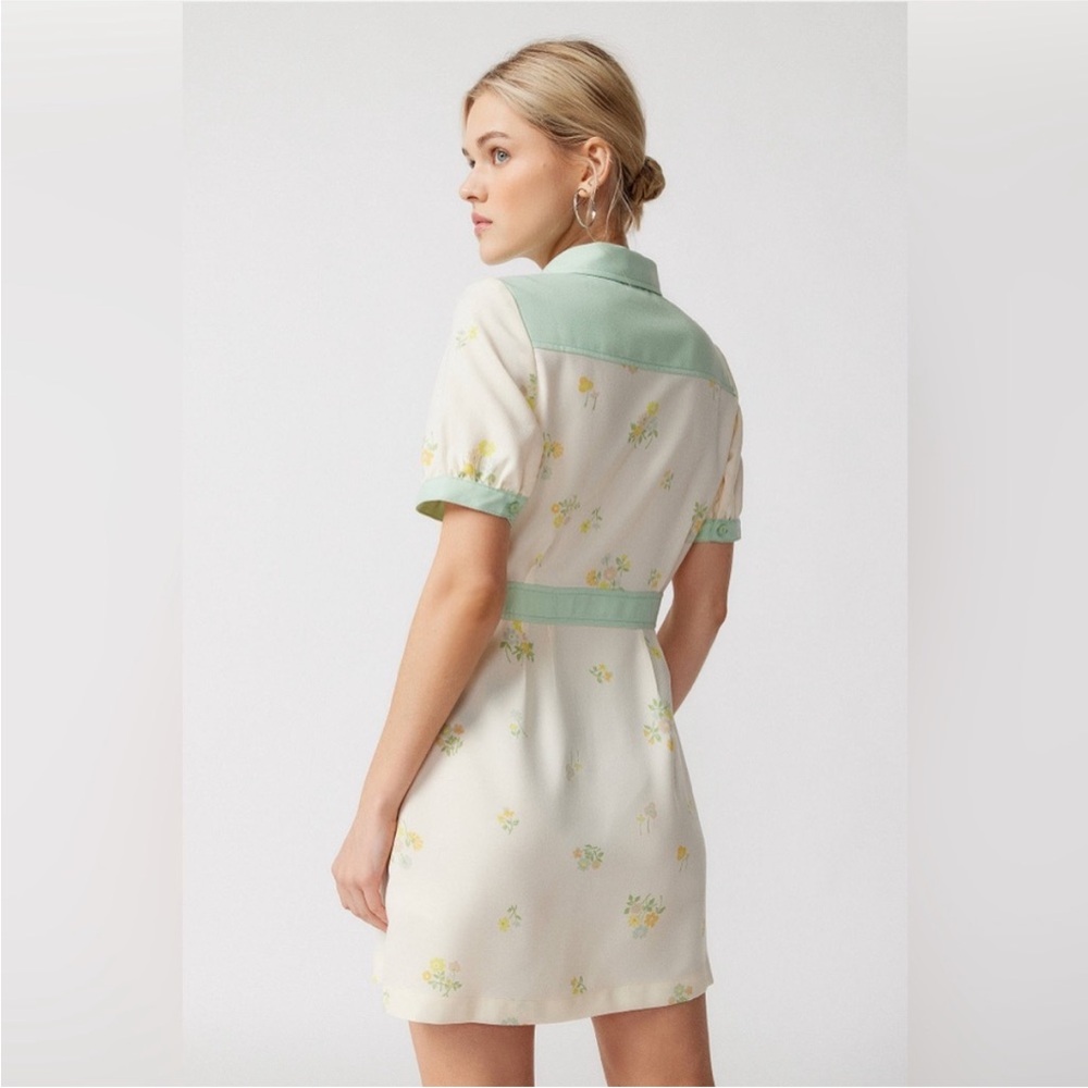 Urban Outfitters Cream Mini Dress with Mint Trim and Yellow Floral - Picture 4 of 11